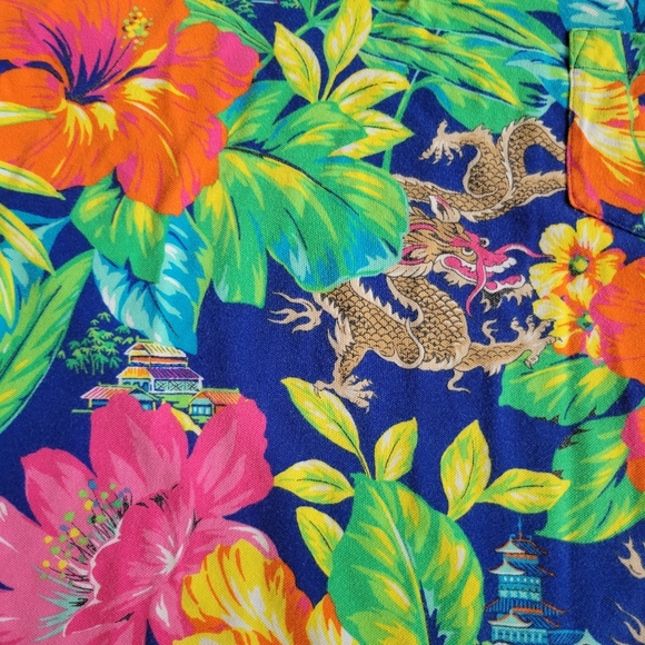 POLO RALPH LAUREN MEN SHIRT FEATHERWEIGHT MESH DRAGON HAWAIIAN BLUE ORANGE VTG L - Picture 3 of 8